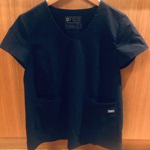 FIGS V-Neck Black Two Pocket Scrub Top, Medium